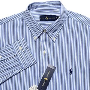 New Ralph Lauren Men's Medium Button Down Dress Shirt Blue Striped Pony NWT